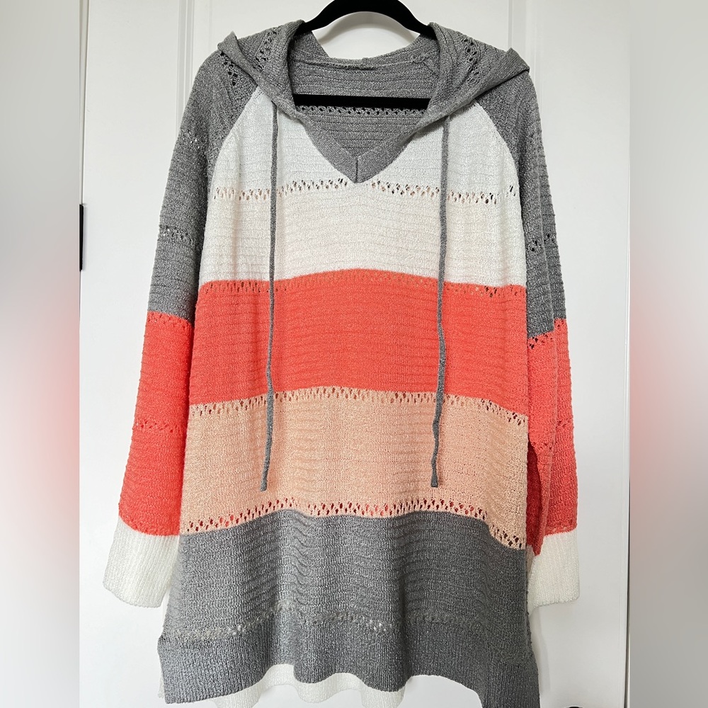 Nwot Stripe Color Block Hooded Sweater Plus Size … - image 1